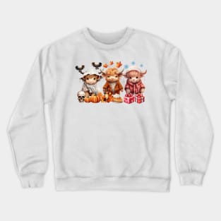 Happy Hallothanksmas Highland Cow #1 Crewneck Sweatshirt